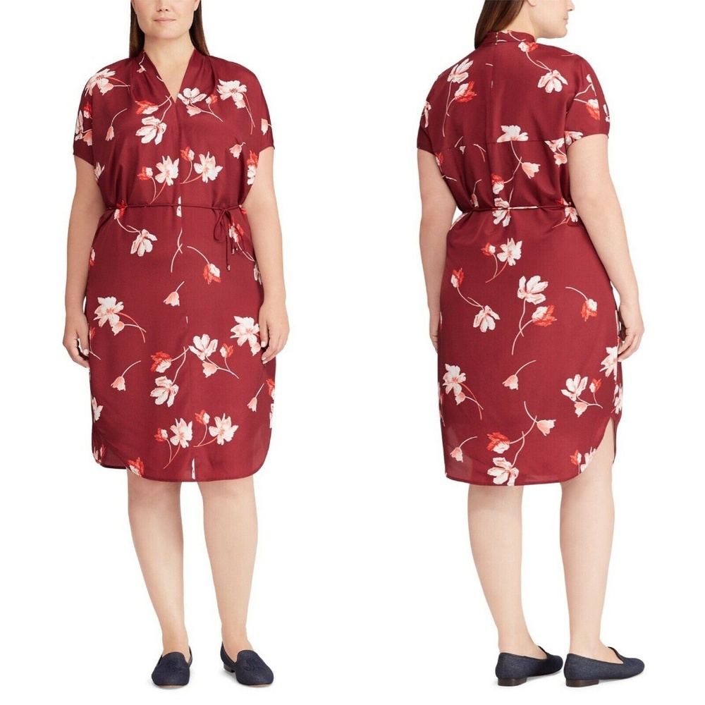 LAUREN WOMAN Ralph Lauren V-Neck Crepe Shirt Dress - Picture 6 of 6
